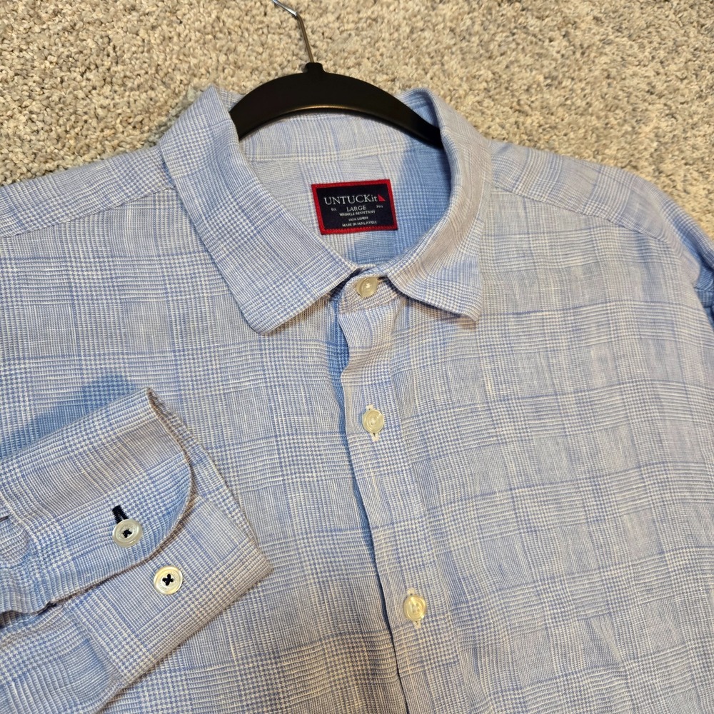UNTUCKit linen Shirt Mens Large Blue Linen Torontel WR Regular fit Long Sleeve